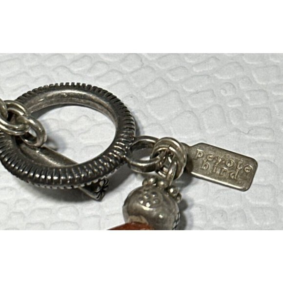 Signed Peyote Bird 925 Toggle Necklace Red Orange Jasper Chunky Beaded 17.5 in - Picture 5 of 6